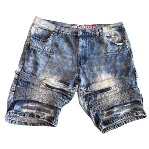 Lion Dynasty Jean Shorts Men's 42 Slim VTG Y2K Moto Biker Style Distressed Denim